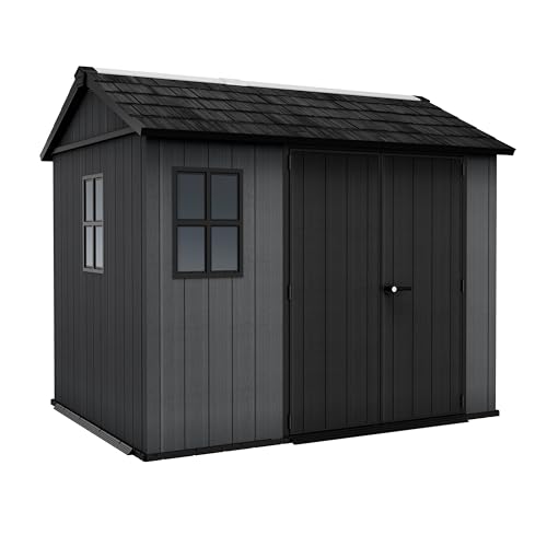 Keter Newton Plus Shed 9 x 7.5 ft | Modular Outdoor Storage | Evotech Wood-Effect Resin | Customisable Layout | Adjustable Doors & Windows | 20mm Thick Walls | Weatherproof & Maintenance-Free
