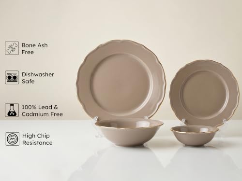 Image of Bodhi House 20-Piece Gold Rim Porcelain Dinner Set | Plates & Bowls Set | Lightweight, Chip Resistant, | Dishwasher Safe | Ideal for Home Dining & Gifting Tableware Set | Teal