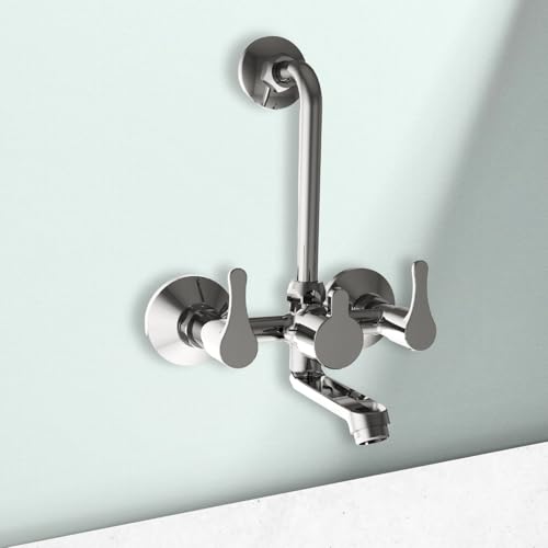 Image of Neo Wall Mixer with Brass Construction, L-Bend Pipe & Overhead Shower Provision, Chrome Finish