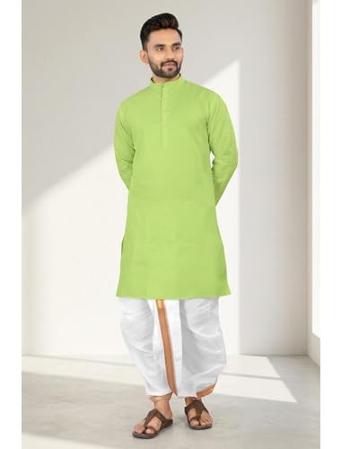 Image of UNIQUE MOMENTS Men's Cotton Dhoti Kurta Set with Full Sleeves Solid Pattern Modern Style and Mandarin Collar Neck | Perfect for Puja & Celebrations