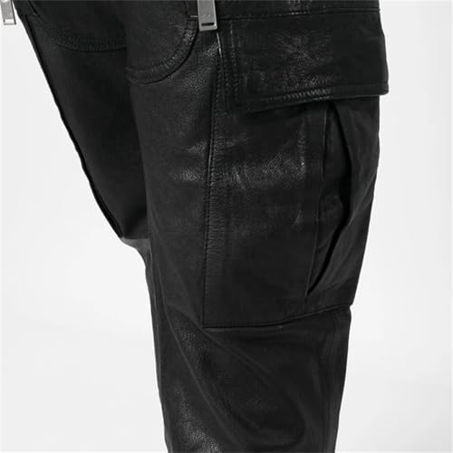 Men's Biker Leather Pants Classic Black Trendy Sheepskin Slim Fit Motorcycle Trousers Fashion Streetwear4