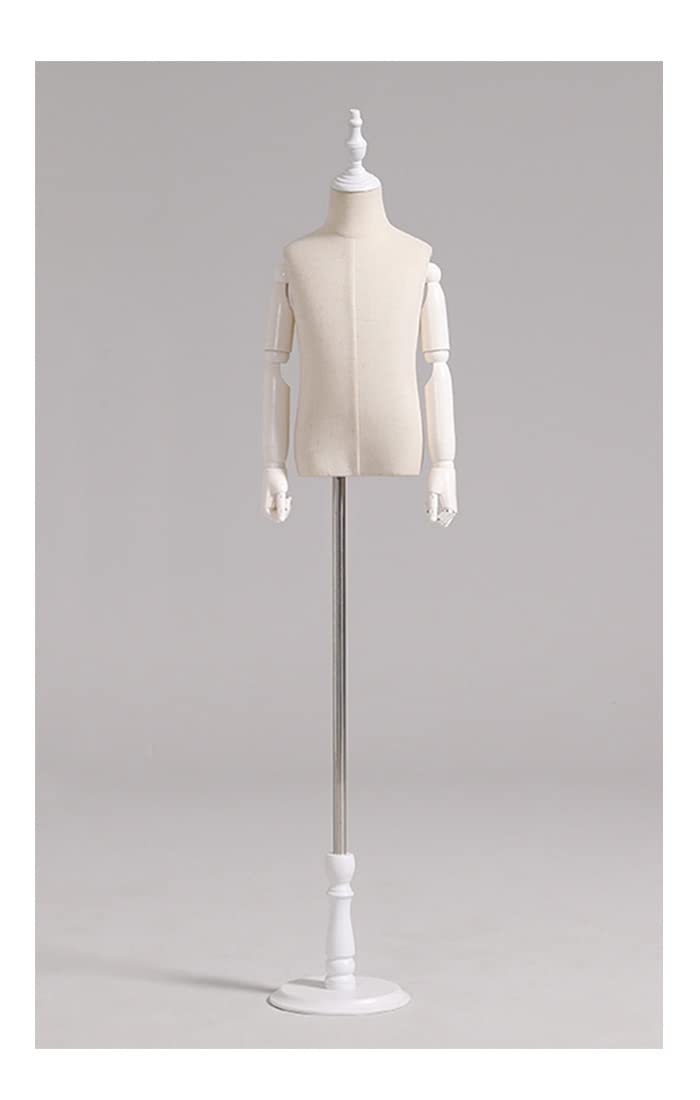 Męska sukienka w kształcie tułowia manekina z ruchomymi drewnianymi ramionami Regulowany metalowy stojak do butikowego sklepu z odzieżą(White,8 years old)