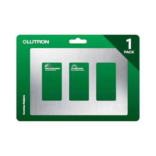 Image of Lutron Claro Stainless Steel Light Switch Cover Plate, 3-Gang Screwless Wall Plate for Rocker Light Switches, Outlet Cover, Gloss CW-3-SS