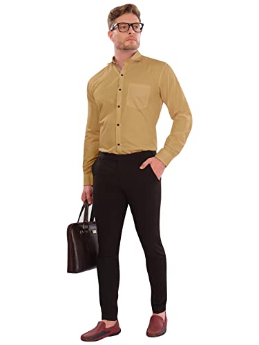 Image of LookMark Men's Cotton Blend Stitched Solid Full Sleeve Regular Fit Shirt