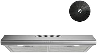 FIREGAS Under Cabinet Range Hood 30 inch, Ducted/Ductless Convertible Kitchen Hood Over Stove Vent, LED Light, 3 Speed Exhaust Fan, Reusable Aluminum Filters, Push Button, with Charcoal Filter