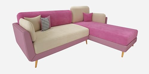 Image of Sixpine Luxury Dual Color Upholstery Lounger LHS Sofa in Premium Velvet | Solid Wood Structure | Sturdy Golden Legs | High Density Foam | Extra Comfort for Modern Living Room (Pink & Beige, 4 Seater)