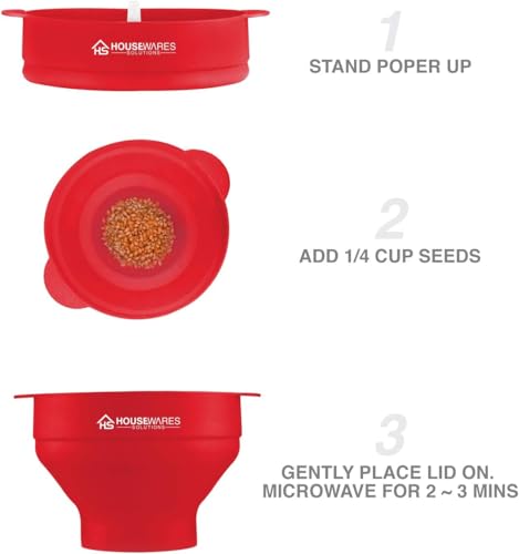 Image of Collapsible Silicone Microwave Hot Air Popcorn Popper Bowl With Lid and Handles - Red