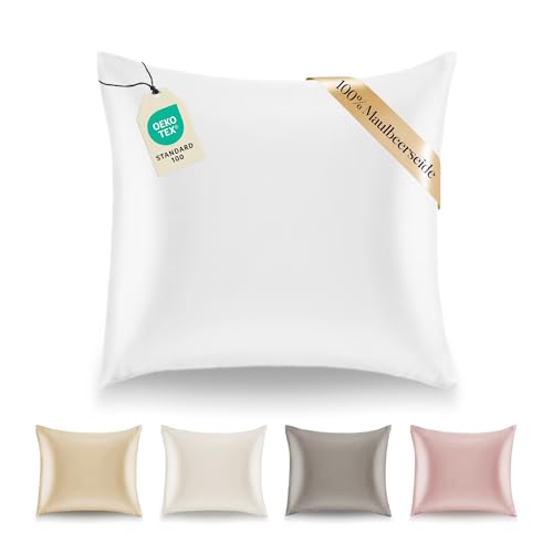 Kissenbezüge Seide - 80x80 cm - Gewicht 19 Momme 100% Reine Maulbeerseide Doppelseitig - Seidenkissenbezug für Haar und Haut Anti-Aging Anti-Bettwanzen - Weiß