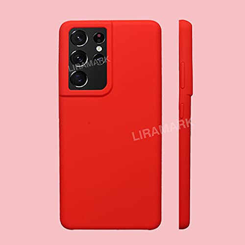 Image of LIRAMARK Liquid Silicone Soft Back Cover Case for Samsung Galaxy S21 Ultra (Red)