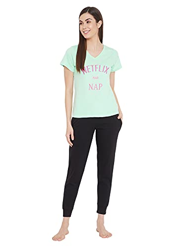 Clovia Women's Cotton Text Printed T-Shirt (LT0135P11_Green_S) Deal