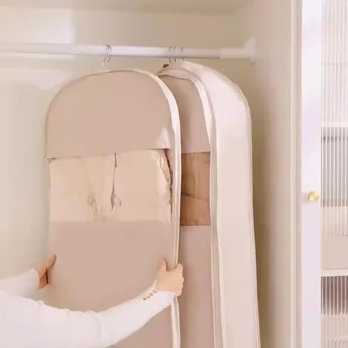 Space Saving Hanging Garment Bag with Self Compression Zipper, Space Saving Hanging Protector for Down Coat, Self Compression Zip Garment Bags with transparent window (Pink, L)3