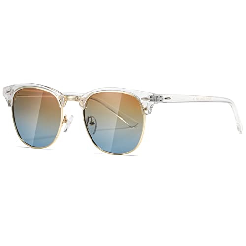 Image of AEVOGUE Polarized Semi Rimless Sunglasses for Men Women, Retro UV400 Sun Glasses for Driving Outdoor