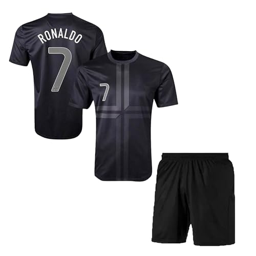 Ronaldo 7 Football Jersey with Black Shorts(Kid's, Boy's& Men)