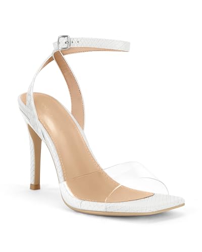 Image of Coutgo Womens Clear Heels Sandals Square Toe Ankle Strap High Heeled Stiletto