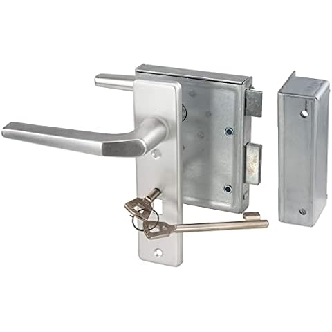 Universal Kastenschloss Buntbart mit Drücker und Schild (Alu) Cover