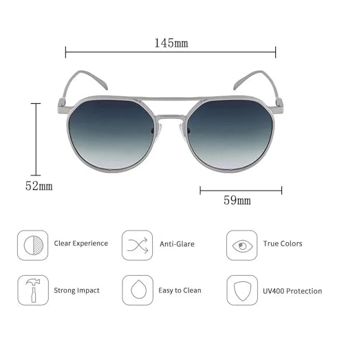 Image of Silver Metal Frame Sunglasses for Men with Black Lens, Full Metal Body Sunglasses, Vintage Stylish Hexagonal Aviator Eyewear for Daily Wear.