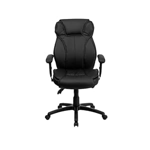 Flash Furniture Hansel High Back Black LeatherSoft Multifunction Executive Swivel Ergonomic Office Chair with Lumbar Support Knob with Arms