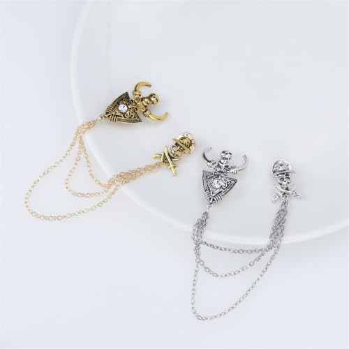 Image of Punk Skull Head Cross Sword Brooch Pin Cool Skeleton Lapel Pin for Dress Suit Decor Halloween Party Clothing Accessories for Women Men
