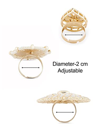 Meenakari Kundan Adjustable Rings Set - Pack of 3