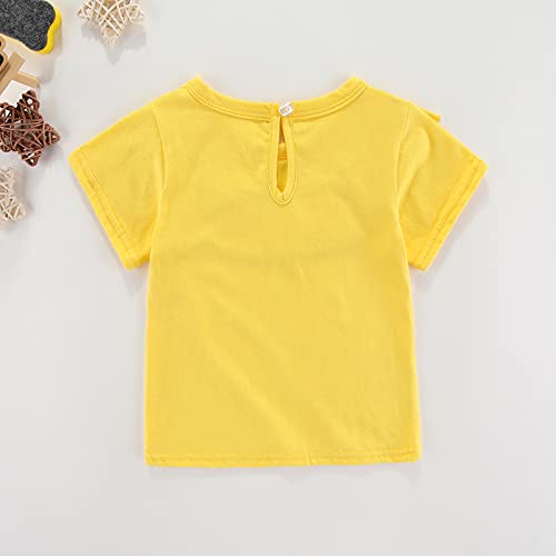 Kids Girls Summer Short Sleeve Tops Solid Color Falbala Ruffles Leisure T-Shirt Pullover Blouse Clothes(Yellow,5-6 Years)4