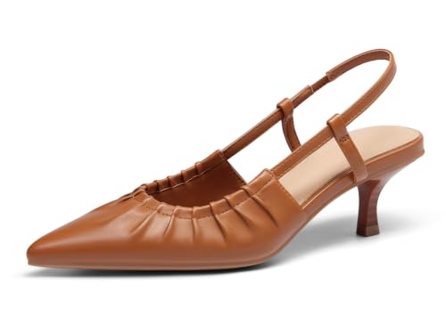 Image of Coutgo Women Slingback Kitten Heels Pointed Toe Slip On Pleated Dress Shoes | Women's Pumps,Low Heels,Closed Toe,Short Heels,Comfortable,Work Shoes,Party,Wedding,Dressy Casual