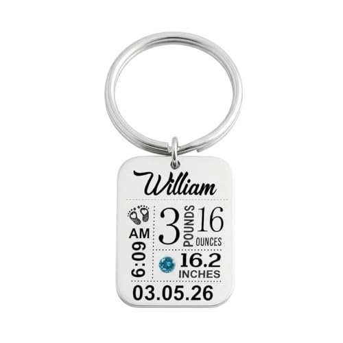 Personalized Baby Stats Keychain With Birthstone, New Mom Push Present