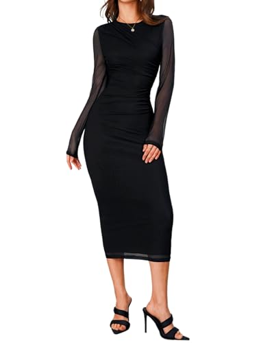 Elegant Long Sleeve Black Cocktail Dress Au Lulus Vibrant Poise Mesh Ruched  Maxi Dress In Black