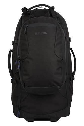 Mountain Warehouse Voyager Wheelie 50 + 20 Litre Rucksack - Padded Airmesh Back Daypack with Lockable Zips & Adjustable Straps - All Season Camping Outdoors & Trekking Jet Black One Size