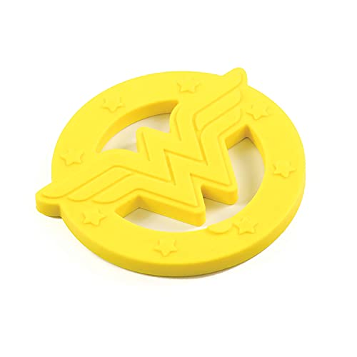 Image of Bumkins Baby Teething Freezer Toy Keys Rings, Soft Flexible Silicone Pacifier, Safe to Chew, Cool Gum Relief, Essentials for Babies 3 Months, Freezable, Sensory Textured, Wonder Woman DC Comics