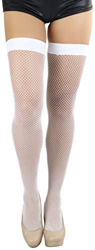 Image of ToBeInStyle Women's Sexy Nylon Versatile Fine Fishnet Thigh High Stockings w /Opaque Band