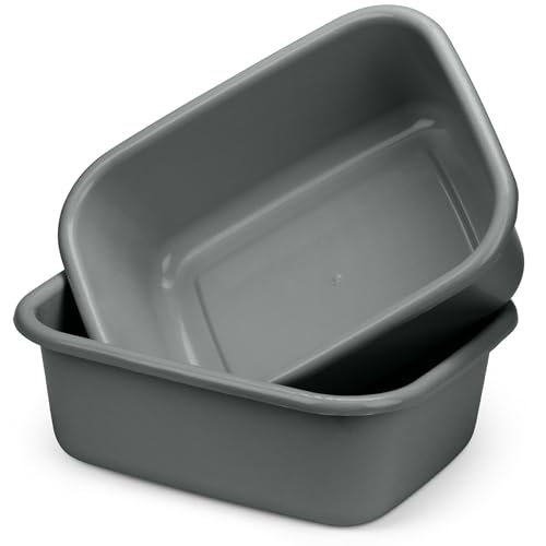 DecorRack 2 Plastic Wash Basins Large 10 Quart Graduated Bucket Portable Washbasin for Washing Cleaning Foot Bath Dishes Face Cleansing Bowl Gray (2 Pack)
