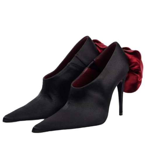 Escarpins talons aiguilles satin noir confortables avec vamp en V