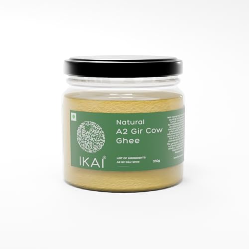 Image of IKAI Natural A2 Gir Cow Ghee 250ml, Grassfed, Pure & Cultured by Vedic Bilona Method, Natural Curd Churned Healthy Cow Ghee For Immunity-Boosting
