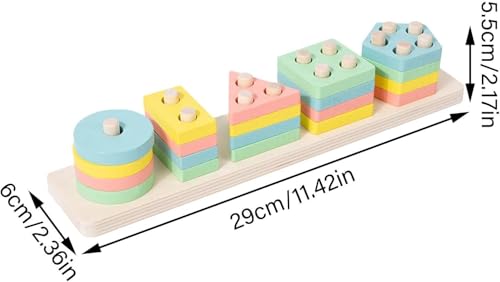 Image of SHINETOY Rainbow 5-Column Wooden Sorting & Stacking Toy | Color & Shape Recognition Blocks | Montessori Educational Toy for Toddlers, 21pcs