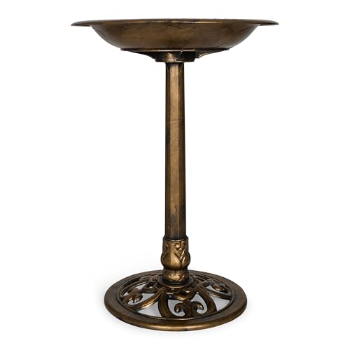 Backyard Expressions Outdoor Garden Bird Bath - Bronze - Weather Resistant Resin with Ground Stakes - 27 Inch
