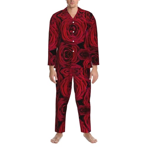 Pyjama pour homme manches longues doux imprimé roses ensemble nuit respirant