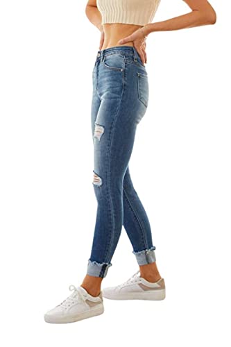 Kancan Women's High Rise Distressed Cuffed Ankle Skinny Jeans - KC72993