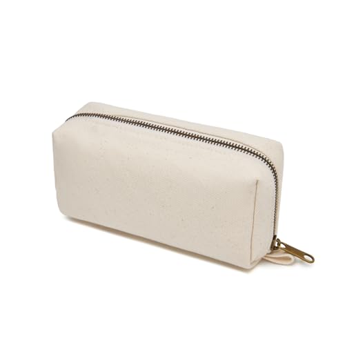 Image of Pencil Case Cotton Canvas Pen Pouch Bag, Lightweight and Stylish Ideal for Organizing Stationery (Beige)