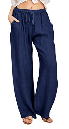 Image of CHARTOU Women's Summer Drawstring Waist Wide Leg Loose Cotton Linen Palazzo Pants