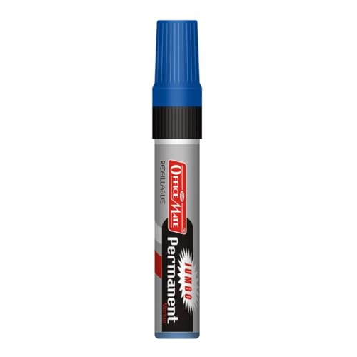 Image of Soni Officemate Jumbo Permanent Marker | Pack of 2 (Blue) | Waterproof, Quick-Drying | Jumbo Barrel | Refillable & Low Odor | 10mm Tip
