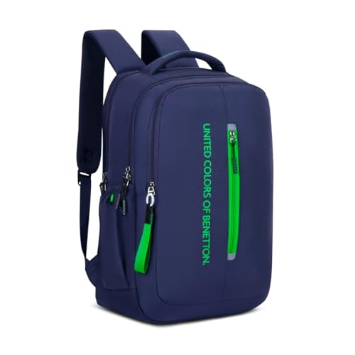 Image of United Colors of Benetton Unisex High-School Backpack RUNWAY | 3-Compartment Slim Design with Branded Print | Backpack for School Girls and Boys | 25L Capacity