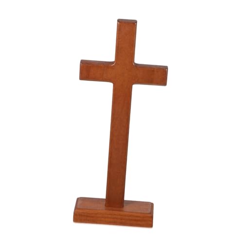 Yardenfun Croce in Legno Di Faggio in Piedi 22 Cm Decorazione Religiosa Cristiana Statua a Croce Battesimale Centrotavola Per Casa e Chiesa