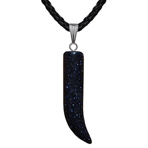 Steampunkers Usa Power Pack Series - 38Mm Wolf Fang Claw Tooth – Galaxy Goldstone, Blue Black Sparkle – Adjustable Cord – Black #TOP23