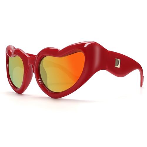 TYA Heart Shaped Sunglasses for Women Men Oversized Wrap Around Funky Rave LOVE Chunky Sun Glasses Fun Shades4