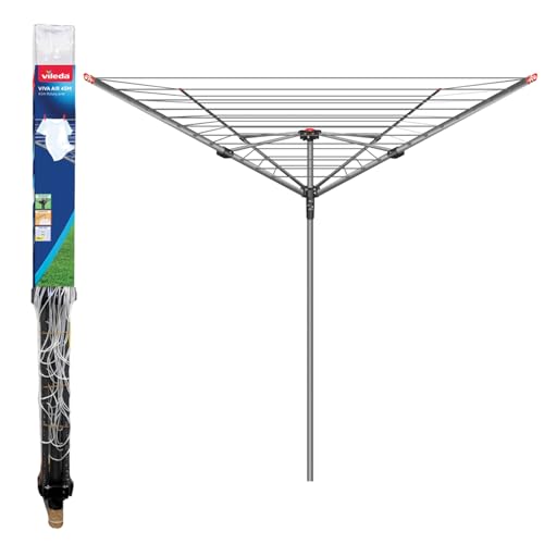 Vileda Sèche-linge rotatif à 4 bras, séchoir à linge d'extérieur avec fil à laver de 45 m, argent