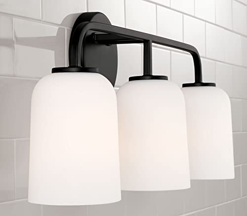 Image of HomePlace Lighting 148831MB-542 Lawson Transitional Soft White Glass Bell Vanity Light for Bathroom, 3-Light 300 Total Watts, 10 inch H x 24 inch W, Black