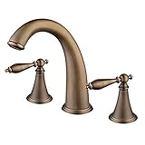 Beelee Deck Mounted Three Holes Double Handles Widespread Bathroom Sink Faucet, Antique Brass Finished