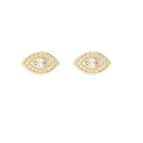 18K Gold Evil Eye Stud Earrings – Dainty White Zircon Protection Jewelry for Women – Hypoallergenic Minimalist Studs by Malibu Sunday