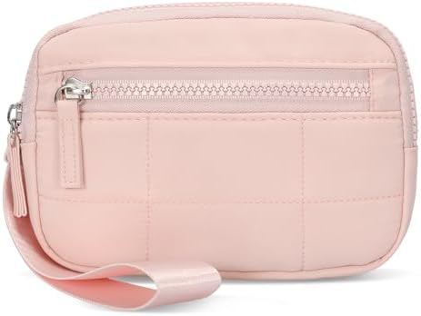 Hynes Eagle Wristlet Wallets for Women Nylon Quilted Puffer Wallet Purse with 3 Zip Pockets for Travel/Daily Pink