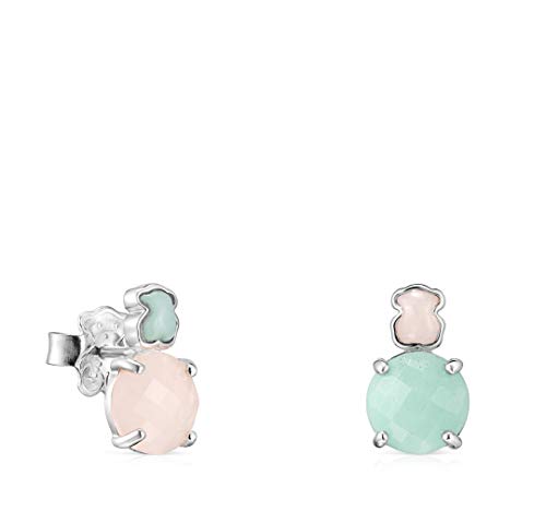 Pendientes Mini Color de Plata con Amazonita y Cuarzo rosa